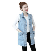 Ženski prsluk 2021. Novi traper prsluk Jesenski korejski labavi traperice srednje dužine bez rukava Prsluci Ženski prsluk Jakna Gornja odjeća