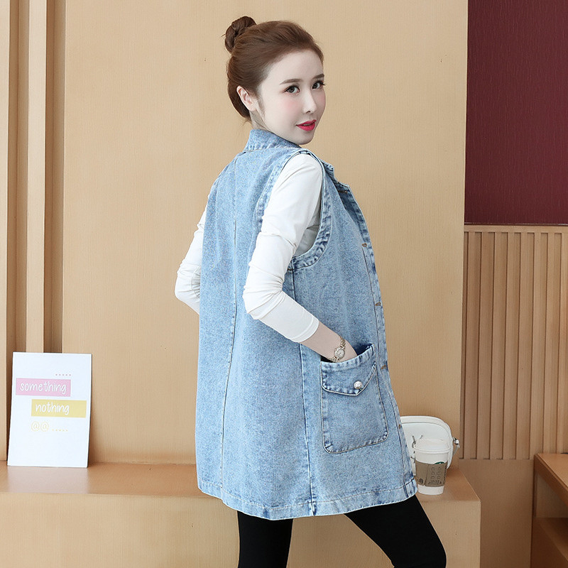 Ženski prsluk 2021. Novi traper prsluk Jesenski korejski labavi traperice srednje dužine bez rukava Prsluci Ženski prsluk Jakna Gornja odjeća