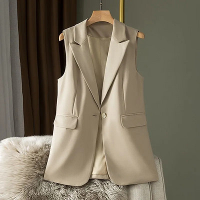 Moteriška kostiumo liemenė, 2023 m. pavasario ruduo, nauja korėjietiška mada be rankovių, laisvalaikio švarkai, liemenė, moteriška striukė, viršutiniai drabužiai