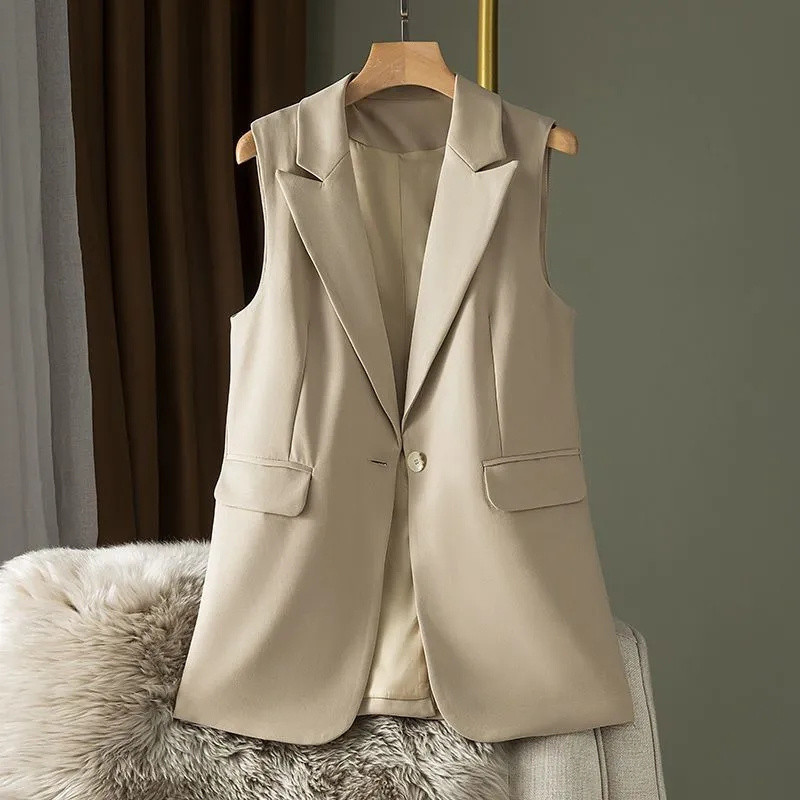 Moteriška kostiumo liemenė, 2023 m. pavasario ruduo, nauja korėjietiška mada be rankovių, laisvalaikio švarkai, liemenė, moteriška striukė, viršutiniai drabužiai