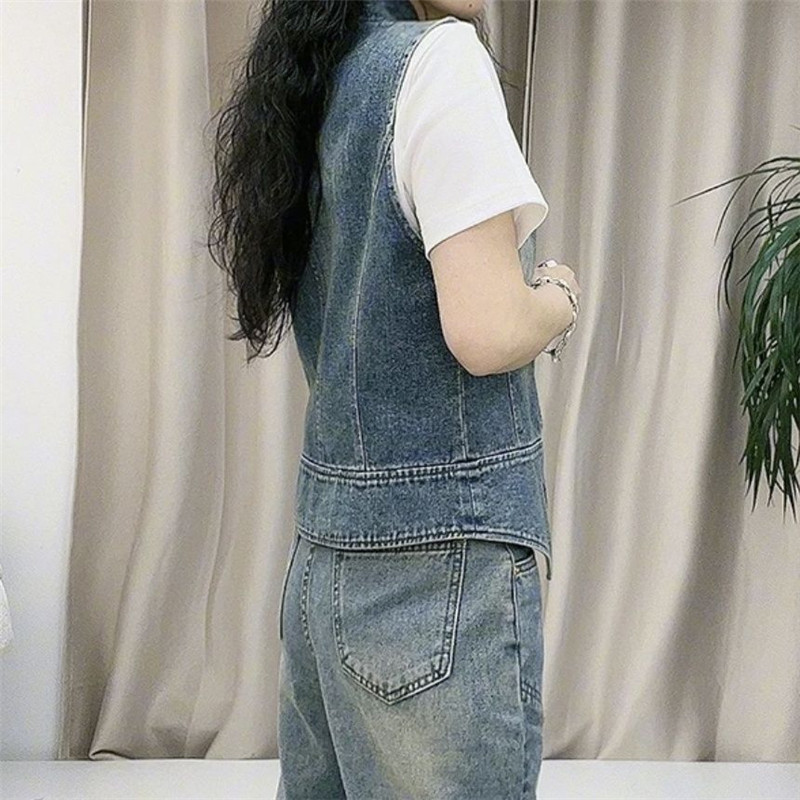 Ležerne ženske majice Ženski traper prsluk Proljetna jesen Odjeća Jakna bez rukava Jednoredno kopčanje Kratki prsluci 4XL Chaleco Mujer