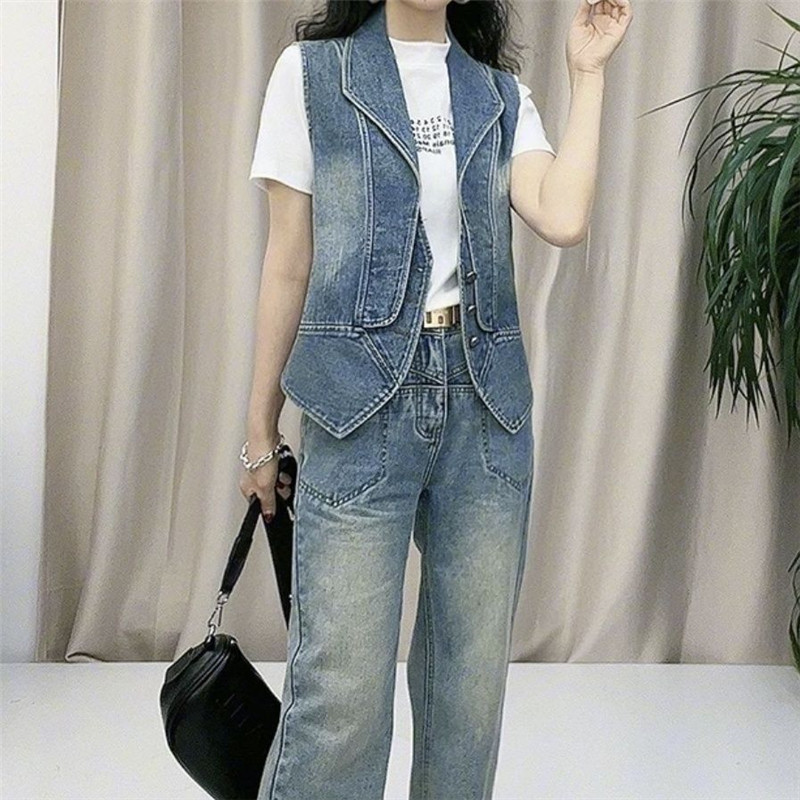 Ležerne ženske majice Ženski traper prsluk Proljetna jesen Odjeća Jakna bez rukava Jednoredno kopčanje Kratki prsluci 4XL Chaleco Mujer