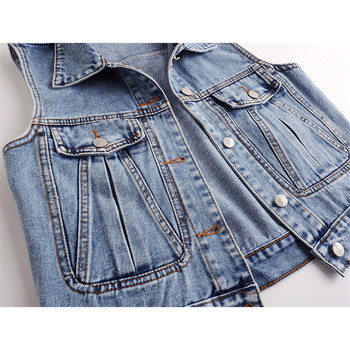 Модни дънкови жилетки за 2023 г. Дамско яке Пролет Лято Късо яке без ръкави Ежедневно Chaleco Едноредно голямо джинсово яке