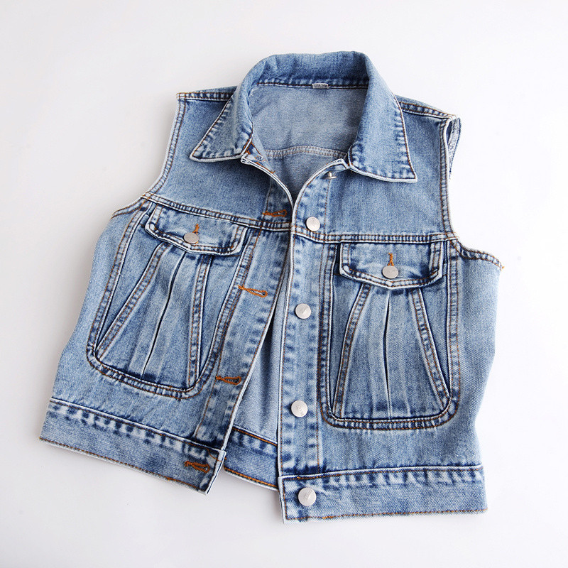 Módne džínsové vesty 2023, dámske jarné letné krátke bezrukávové bundy, ležérne jednoradové džínsové vesty Chaleco
