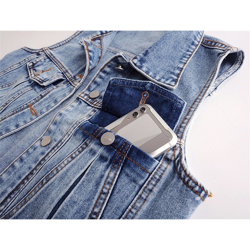 Módne džínsové vesty 2023, dámske jarné letné krátke bezrukávové bundy, ležérne jednoradové džínsové vesty Chaleco