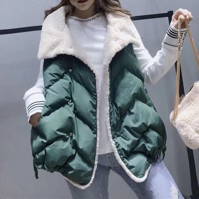 Vestă căptușită cu blană din bumbac, cu un singur piept, guler răsucit, haină caldă, iarnă, toamnă, jachetă, îmbrăcăminte exterioară