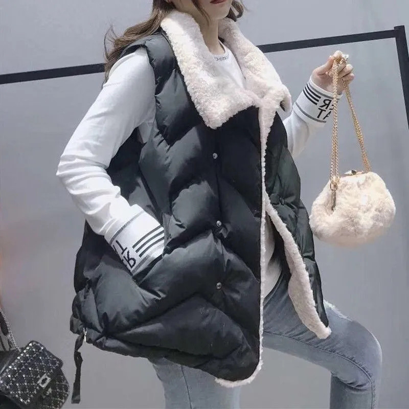 Vestă căptușită cu blană din bumbac, cu un singur piept, guler răsucit, haină caldă, iarnă, toamnă, jachetă, îmbrăcăminte exterioară