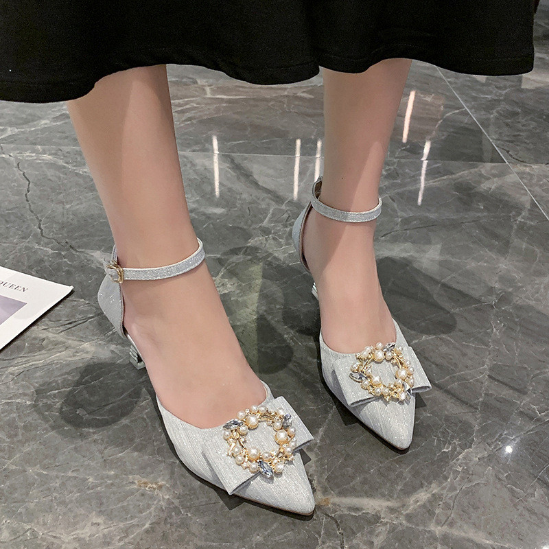 Σανδάλια με μυτερά Γυναικεία Μόδα Άνοιξη Καλοκαίρι Μονό Παπούτσια Στιλέτο Περλέ Μεταλλική Πόρπη Σανδάλια Γυναικεία Μόδα Παπούτσια Πάρτι Παπούτσια χορού