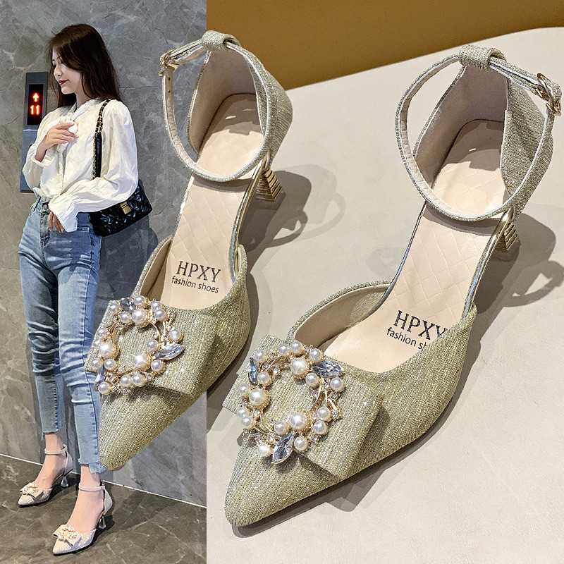 Σανδάλια με μυτερά Γυναικεία Μόδα Άνοιξη Καλοκαίρι Μονό Παπούτσια Στιλέτο Περλέ Μεταλλική Πόρπη Σανδάλια Γυναικεία Μόδα Παπούτσια Πάρτι Παπούτσια χορού