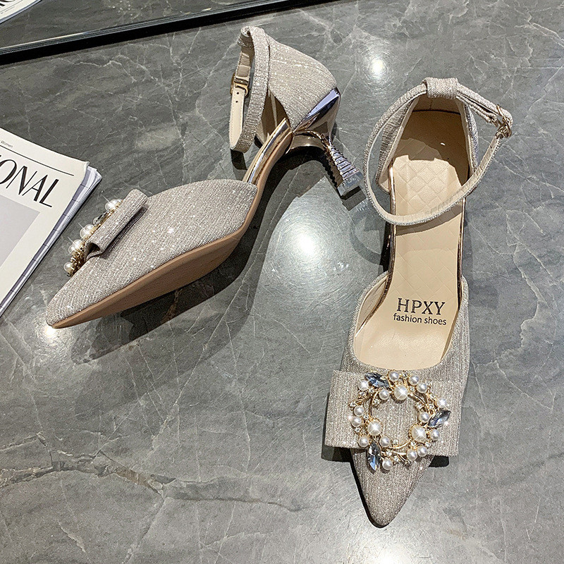 Σανδάλια με μυτερά Γυναικεία Μόδα Άνοιξη Καλοκαίρι Μονό Παπούτσια Στιλέτο Περλέ Μεταλλική Πόρπη Σανδάλια Γυναικεία Μόδα Παπούτσια Πάρτι Παπούτσια χορού