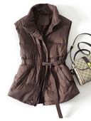 Bijeli kaput s pačjim puhom Gilets Jakna bez rukava s remenom Novi jesenski zimski prsluk s puhom Ženski kratki prsluk Topla vjetrovka