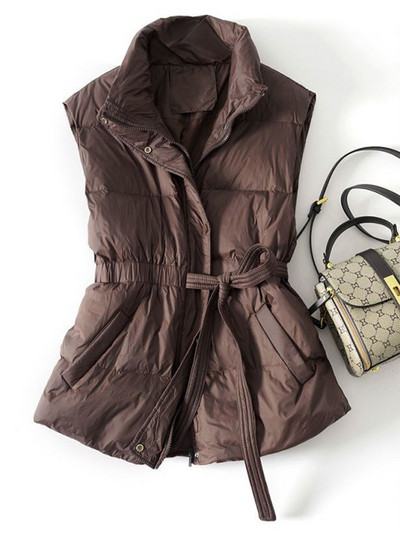 Bijeli kaput s pačjim puhom Gilets Jakna bez rukava s remenom Novi jesenski zimski prsluk s puhom Ženski kratki prsluk Topla vjetrovka