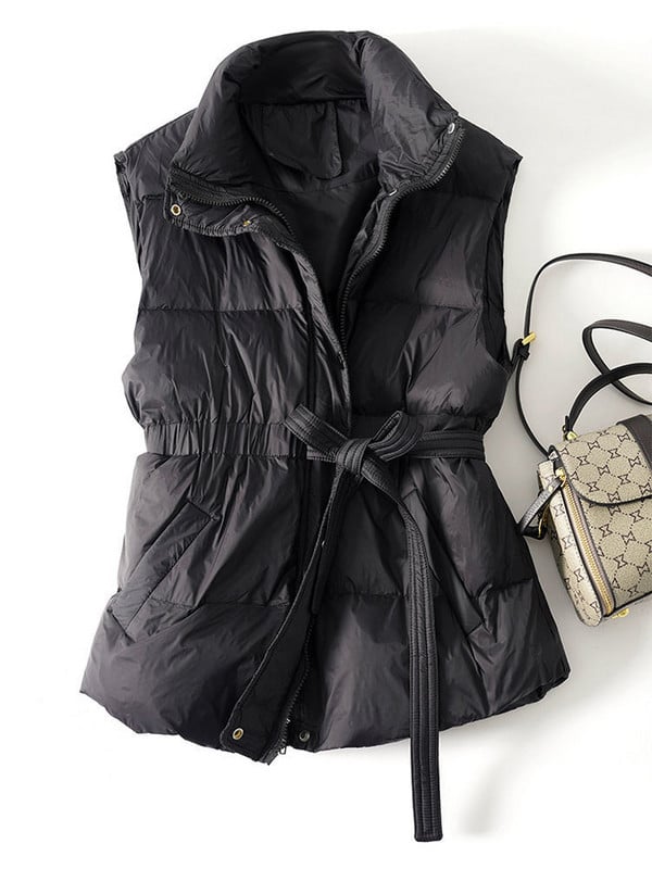 Bijeli kaput s pačjim puhom Gilets Jakna bez rukava s remenom Novi jesenski zimski prsluk s puhom Ženski kratki prsluk Topla vjetrovka