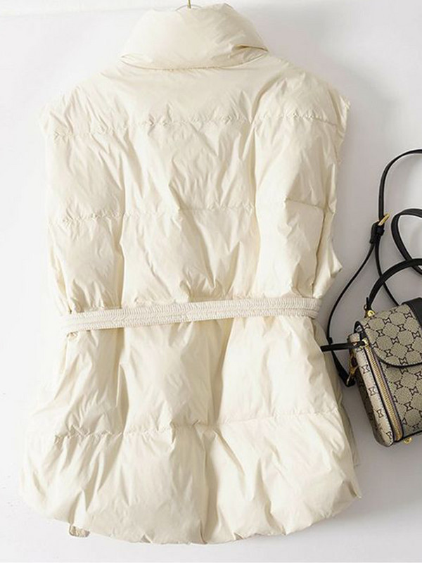 Bijeli kaput s pačjim puhom Gilets Jakna bez rukava s remenom Novi jesenski zimski prsluk s puhom Ženski kratki prsluk Topla vjetrovka