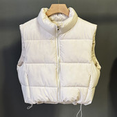 Dámska prešívaná vesta s bavlnenou podšívkou, jeseň/zima 2023, páperové vrchné oblečenie, nový štandardný golier, zahustený bez rukávov, ľahký kabát