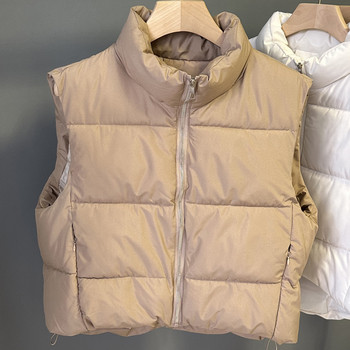 Γυναικείο φανελάκι με βαμβακερή επένδυση για φθινόπωρο/χειμώνα 2023 πουπουλένια εξωτερικά ενδύματα Νέο κανονικό γιακά, παχύ, ελαφρύ παλτό χωρίς μανίκια