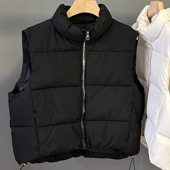 Γυναικείο φανελάκι με βαμβακερή επένδυση για φθινόπωρο/χειμώνα 2023 πουπουλένια εξωτερικά ενδύματα Νέο κανονικό γιακά, παχύ, ελαφρύ παλτό χωρίς μανίκια