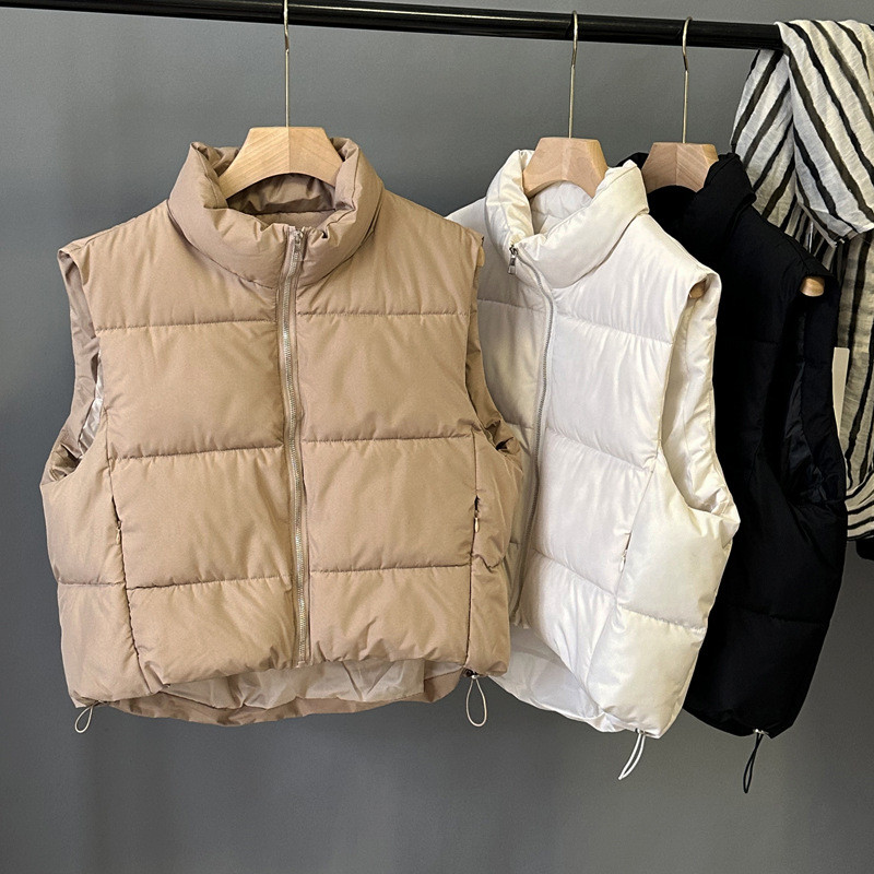 Dámska prešívaná vesta s bavlnenou podšívkou, jeseň/zima 2023, páperové vrchné oblečenie, nový štandardný golier, zahustený bez rukávov, ľahký kabát
