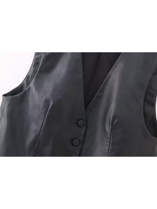 TRAF 2023 Γυναικεία γιλέκα από ψεύτικο δέρμα Αμάνικο μπουφάν Γυναικείο γιλέκο Φθινοπωρινό γιλέκο Γυναικείο γιλέκο με βασικό κουμπί