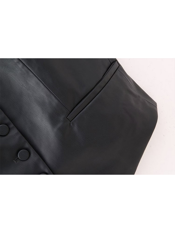 TRAF 2023 Γυναικεία γιλέκα από ψεύτικο δέρμα Αμάνικο μπουφάν Γυναικείο γιλέκο Φθινοπωρινό γιλέκο Γυναικείο γιλέκο με βασικό κουμπί