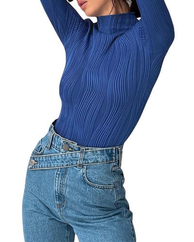 Ženske jesenske seksi tanke ležerne majice dugih rukava s teksturom Modni ženski jednobojni puloveri s dolčevitom