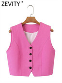 Zevity Ženska modna jakna s V izrezom, jednoredno kopčanje, ležerna kratka jakna s prslukom, uredska ženska majica bez rukava, tanki gornji dio prsluka CT4235