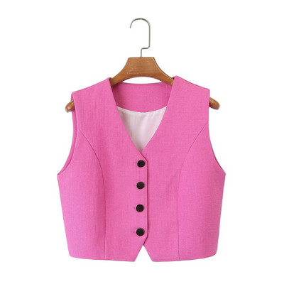 Zevity Ženska modna jakna s V izrezom, jednoredno kopčanje, ležerna kratka jakna s prslukom, uredska ženska majica bez rukava, tanki gornji dio prsluka CT4235