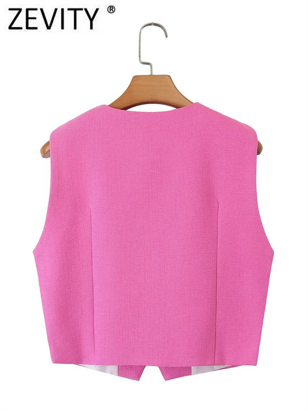 Zevity Ženska modna jakna s V izrezom, jednoredno kopčanje, ležerna kratka jakna s prslukom, uredska ženska majica bez rukava, tanki gornji dio prsluka CT4235