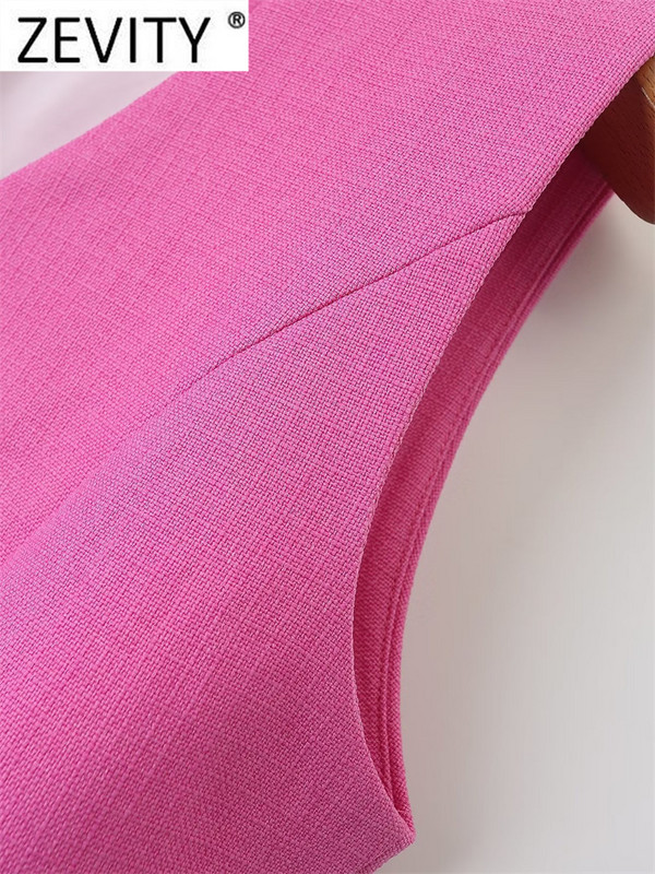 Zevity Ženska modna jakna s V izrezom, jednoredno kopčanje, ležerna kratka jakna s prslukom, uredska ženska majica bez rukava, tanki gornji dio prsluka CT4235