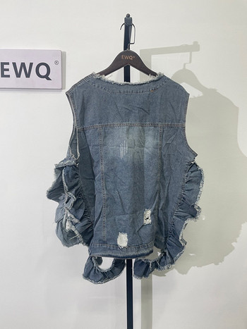 [EWQ] Дамско пачуърк яке без ръкави Жилетка Дизайн на палто Дънкови жилетки Якета 2023 Пролет Лято Нова мода Топ с V-образно деколте 6198