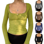 Ženske kratke majice s dugim rukavima, majice s kratkim rukavima, ležerne jednobojne majice s četvrtastim ovratnikom, gornji dijelovi ulične ženske majice, klupska odjeća