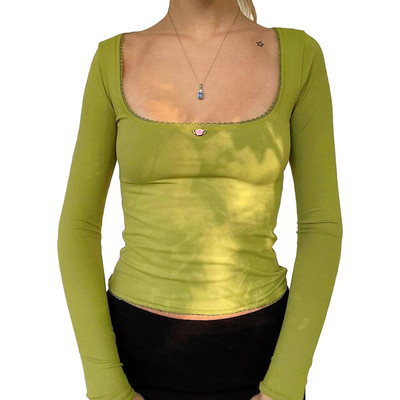 Ženske kratke majice s dugim rukavima, majice s kratkim rukavima, ležerne jednobojne majice s četvrtastim ovratnikom, gornji dijelovi ulične ženske majice, klupska odjeća