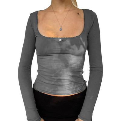 Ženske kratke majice s dugim rukavima, majice s kratkim rukavima, ležerne jednobojne majice s četvrtastim ovratnikom, gornji dijelovi ulične ženske majice, klupska odjeća