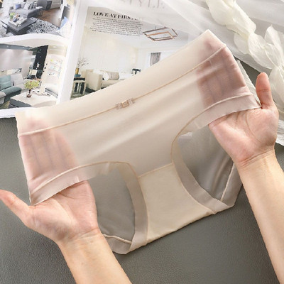 Chiloți din mătase de gheață pentru femei Slip transparent sexy, fără sudură, respirabil, cu talie medie, lenjerie confortabilă moale pentru femei