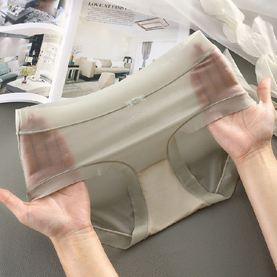 Chiloți din mătase de gheață pentru femei Slip transparent sexy, fără sudură, respirabil, cu talie medie, lenjerie confortabilă moale pentru femei