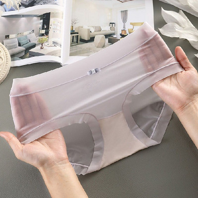 Chiloți din mătase de gheață pentru femei Slip transparent sexy, fără sudură, respirabil, cu talie medie, lenjerie confortabilă moale pentru femei