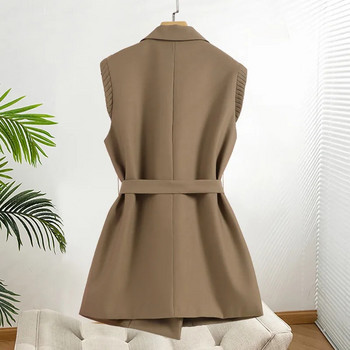 Γυναικείο γιλέκο μόδας Νέο 2023 Φθινοπωρινό λουράκι μέσης με διπλό στήθος Κορεάτικο αμάνικο casual blazer παλτό Γυναικεία μπλουζάκια