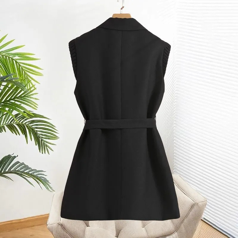 Módne oblekové vesty pre ženy, nové jesenné 2023, dvojradové zapínanie v páse, kórejské bez rukávov, ležérne sako, vesty, kabáty, dámske topy