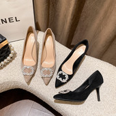 Toc Înalt Femei Pompi Flanel Stiletto Negru Sexy Pantofi Glitter Diamond Miss Pointed Daily Nunta Plus Size Pantofi