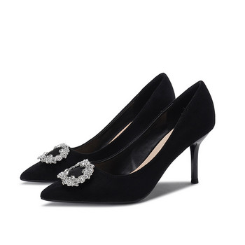 Γυναικεία παπούτσια με ψηλό τακούνι, φανελένιο στιλέτο, μαύρα σέξι παπούτσια με γκλίτερ διαμάντι Miss Pointed Daily Wedding Plus Size παπούτσια