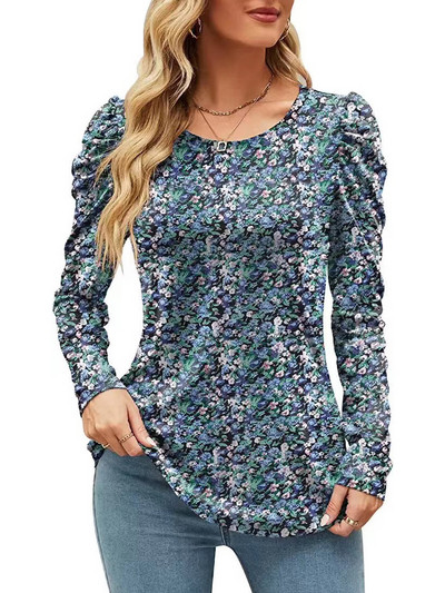 2023. Jesen Zima Nova ženska majica s printom, ležerna labava, okruglog izreza Femme dugih rukava, elegantna tunika bluza Ženska majica svih kombinacija
