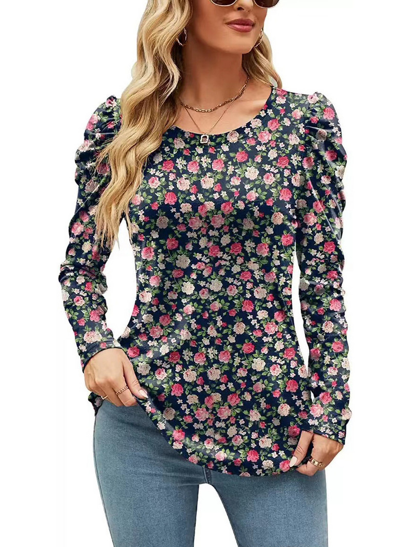 2023. Jesen Zima Nova ženska majica s printom, ležerna labava, okruglog izreza Femme dugih rukava, elegantna tunika bluza Ženska majica svih kombinacija