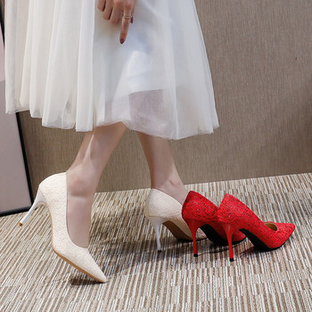 Παπούτσια γάμου Κόκκινη δαντέλα Παράνυμφος Ψηλοτάκουνο Σέξι Γυναίκα με μυτερά λεπτά ψηλοτάκουνα Κομμωτήρια για πάρτι καθημερινό φόρεμα Λευκό μεγάλο μέγεθος 34-43