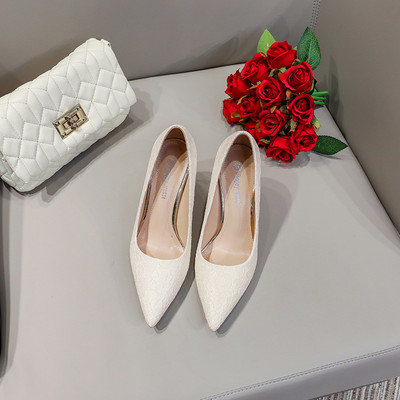 Pantofi de nuntă Dantela roșie Domnisoare de onoare Toc înalt Femeie sexy Toc înalt subțire ascuțit Rochie zilnică Pompe de petrecere Alb Mărime mare 34-43