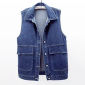 2023Nová jednoradová džínsová vesta pre ženy, jesenná džínsová vesta bez rukávov, vesta pre ženy, džínsová vesta, kabát, krátka bunda pre ženy