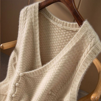 Ретро двуредна плетена жилетка с жилетка Дамски пролетен и есенен пуловер с v-образно деколте без ръкави Потник с наслагване Свободно горнище