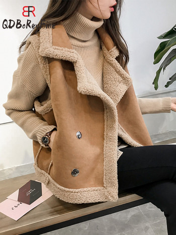 Φθινοπωρινό γυναικείο γιλέκο βελούδινο κομμένο τοπ Χοντρό ζεστό χειμωνιάτικο παλτό αμάνικο ζακέτα casual αρνί γιλέκο για γυναίκες μόδα 2023