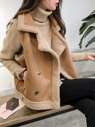Φθινοπωρινό γυναικείο γιλέκο βελούδινο κομμένο τοπ Χοντρό ζεστό χειμωνιάτικο παλτό αμάνικο ζακέτα casual αρνί γιλέκο για γυναίκες μόδα 2023