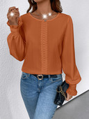 Cămașă de antrenament casual pentru femei, cu mânecă lungă, cu decolteu deschis, cu manșetă smocked, bluze albe din dantelă