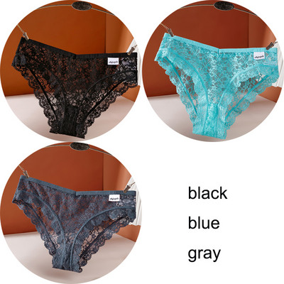 3 vnt / rinkinys apatinis trikotažas Seksualios moteriškos nėriniuotos kelnaitės Apatiniai apatiniai moteriški apatiniai kelnaitės 6 vienspalvės minkštos moteriškos kelnaitės intymios